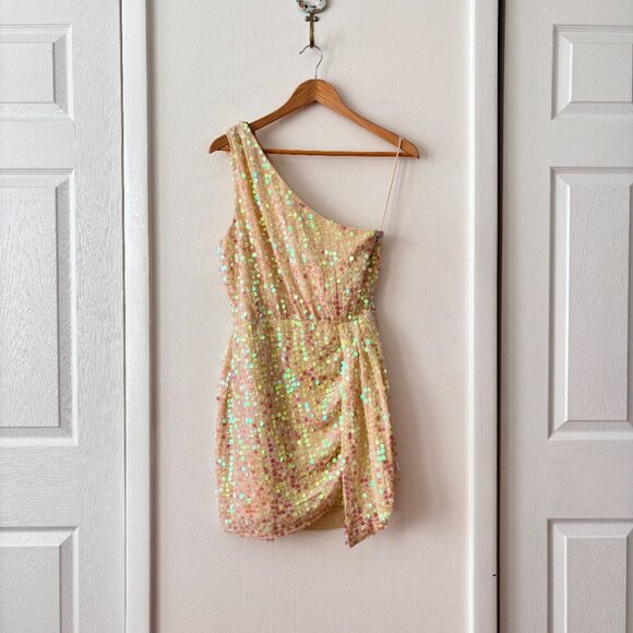 Saylor Kyrie Sequin One Shoulder Mini Dress in Blush - Picture 6 of 10